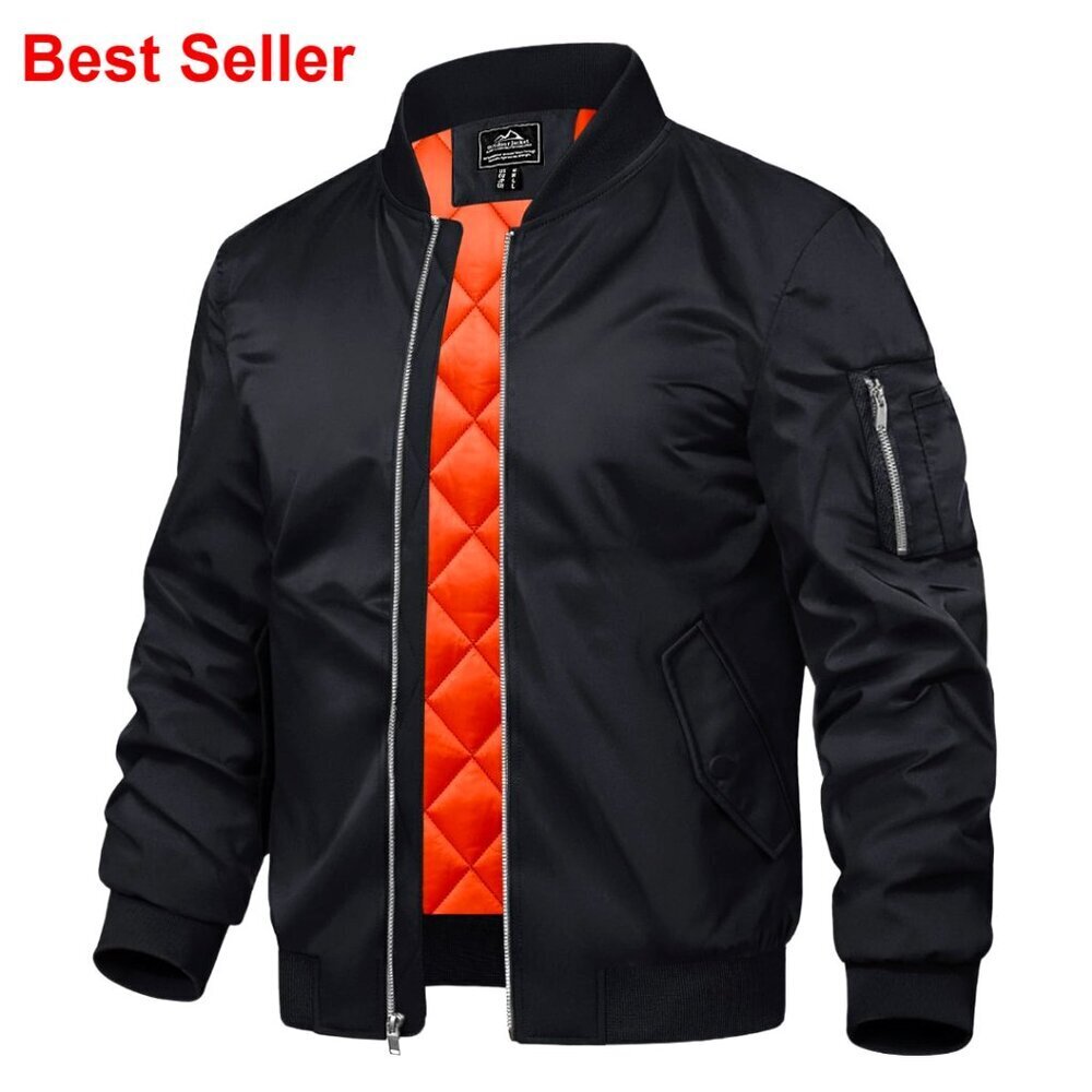 Mens Bomber Jacket Windproof Windbreaker Thermal Quilted Padded Coat